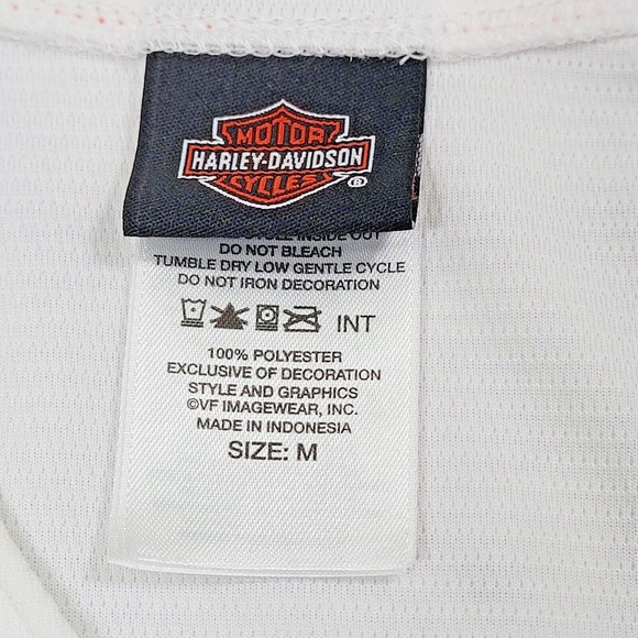 Harley Davidson Baseball T-Shirt Tee Stripe White Orange Dallas sz Medium Button - Picture 6 of 10